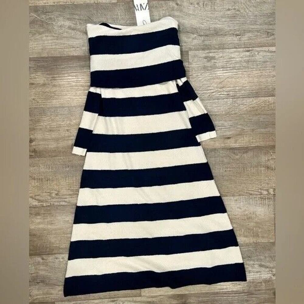 ZARA Striped Knit Off Shoulder Midi Dress NWT Size M - Picture 15 of 16